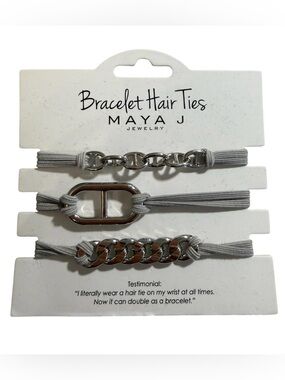 New‼️ #793 Maya J Jewelry Bracelet Hair Ties Silver Gray Chain Ponytail Holders